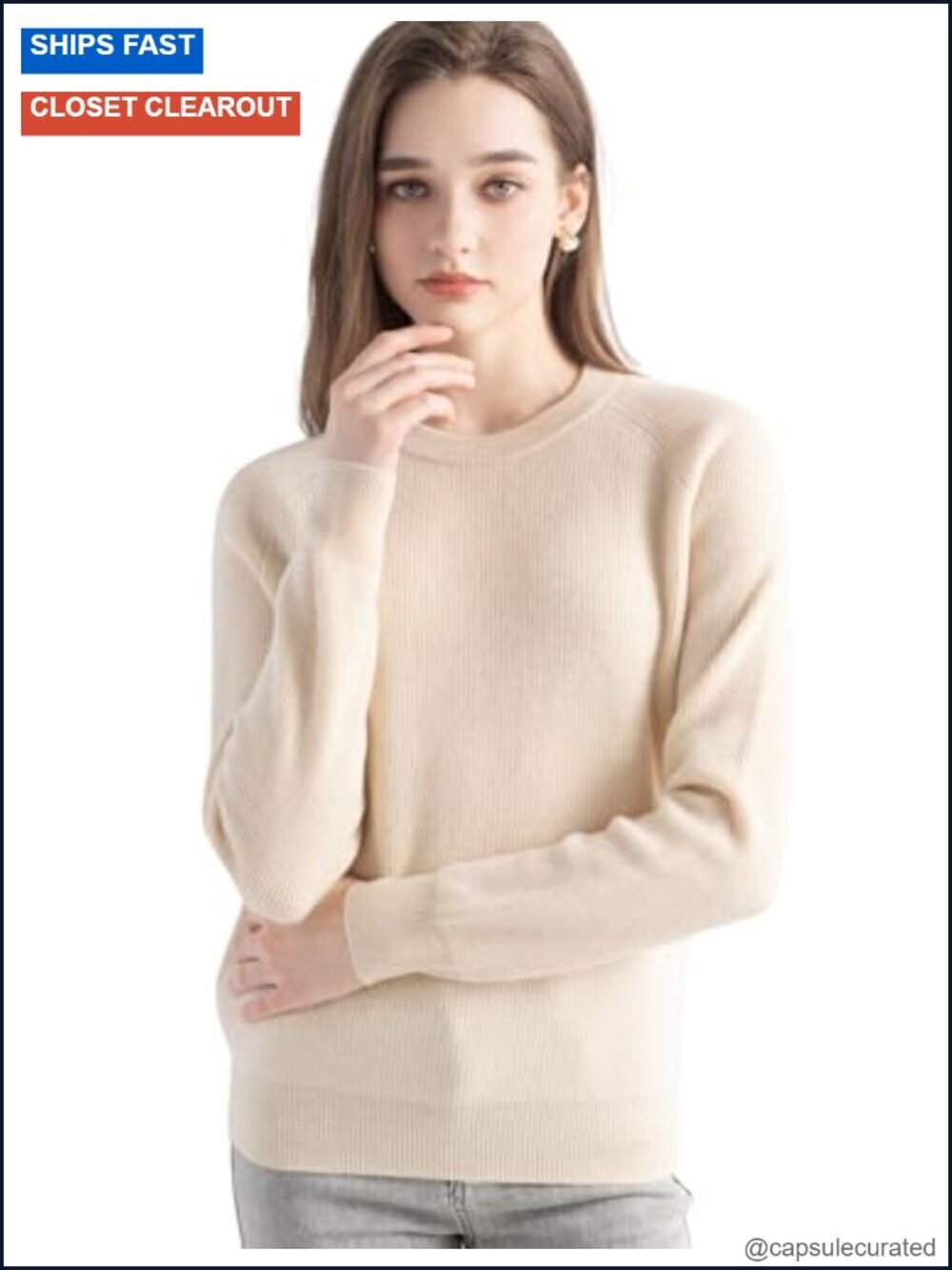 100% Cashmere Crewneck Pullover Long Sleeve Slim Soft Knit Sweater